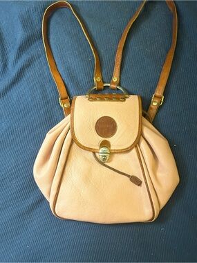Valentina Pink Mini Leather Backpack with Brown Trim